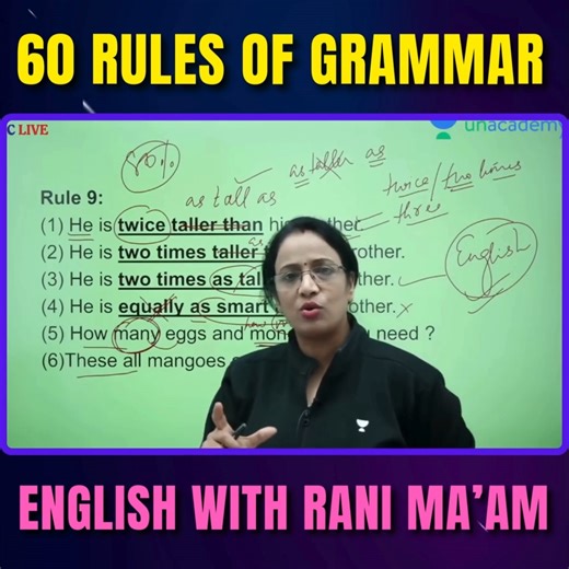 60 Rules of Grammar | Rule - 9 | Basic English Grammar | English With Rani Ma'am #grammar #Grammar #EnglishGrammar #GrammarRules #LearnEnglish #SpokenEnglish #CompetitiveExams | English With RANI MAM