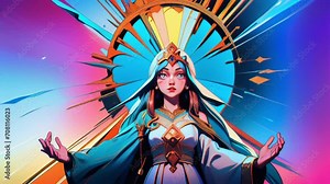 Religious figure of christianity. Loopable religion background. Anime style. AI generated