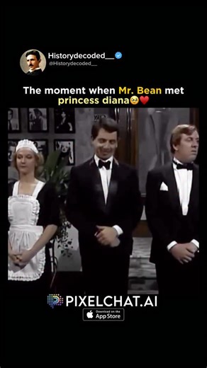 History Decoded on Instagram: "Princess Diana and Rowan Atkinson (the future Mr. Bean) met in 1984 at the Royal Variety Performance. Atkinson was very nervous, and Diana warmly encouraged him with a smile - this touching moment was captured in photos and video. . . . #trendingreels #didyouknow #mindblowing #intresting #history #fact #explore #unknownhistory #usahistory #princessdiana #mrbean"