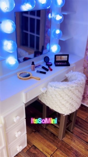 Super tiny makeup! Made these for my 1:12 dollhouse. They go perfect in here! I really need to add more things to my bedroom. It’s too plain. #miniature #dollhouse #pink #makeup #fyp