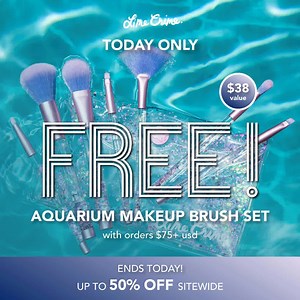 Today's deal is 💥💣💥 FREE aquarium makeup brush set with orders $75 Set includes: - 7 essential cruelty-free brushes - 1 pouch with a secure snap | Lime Crime