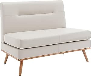Yongqiang Upholstered Settee Bench with Back Small Loveseat Sofa Faux Leather Dining Bench Banquette Seating for Kitchen Dining Room Living Room Mini Couch Beige