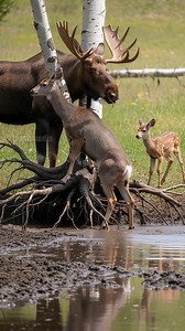 51K views · 578 reactions | Moose does something brave to save a deer in danger! #animal #deer #moose | Drama with Vu | Facebook