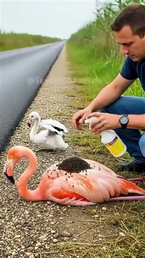 Kind Man Rescues Injured Mother Flamingo Lying Helpless on the Roadside#rescueefforts