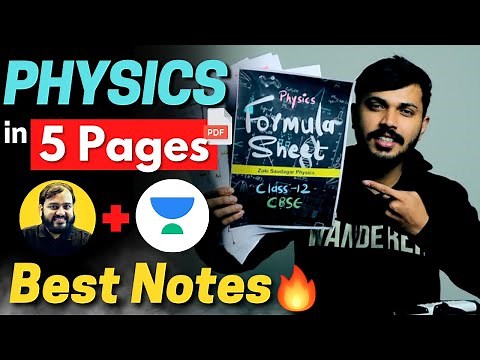 Class 12 Physics in 5 Pages Best Notes & Formula Sheet CBSE Boards 2022-23 Score 70/70 in Physics