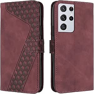 Case for Samsung Galaxy S21 Ultra 5G Wallet Case with Card Holder, PU Leather Cover Kickstand Magnetic Closure Shockproof Flip Cover for Samsung S21 Ultra 5G (Red)