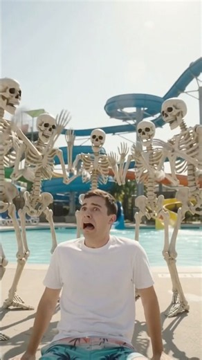 Man chased by Skeletons at Water park #shorts #funny #ai #shortvideos #skeleton #aishorts