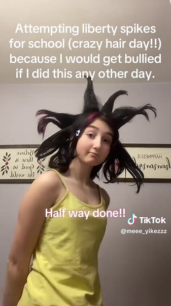 Liberty spikes attempt I’ve been up since 4:30 doing these. #fyp #libertyspikes #school #crazyhairday #fyppppppppppppppppppppppp