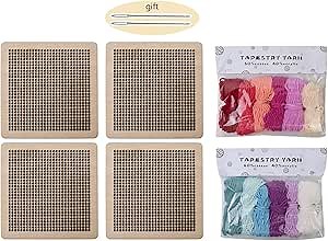Lampstop 4 Pack Embroidery Needlepoint Kit for Beginners, Cross Stitch Kit DIY Needlepoint Kits (Style A)