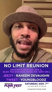 🚧WATCH YA SELF 🚧 Come out and see Mystical! We've got a NO LIMIT REUNION💪🏾 coming to our stage including Master P, Mia X, Silkk The Shocker, Fiend, and Mr. Serv On! This concert will also feature Jeezy, Raheem Devaughn, Tweet, and the Young Bloodz! Mark your calendars 📆, buy your tickets 🎟and be at the Legion Field Saturday, November 7th! ❗️GET YOUR TICKETS NOW❗️ LINK IN BIO | Funk Fest