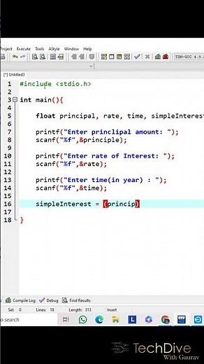 Simple Interest Program in C | C program to calculate simple interest | #techdivewithgaurav