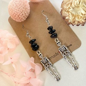 Silver Skeleton Earrings. / Halloween Earrings / Crystal Earrings / Dangle