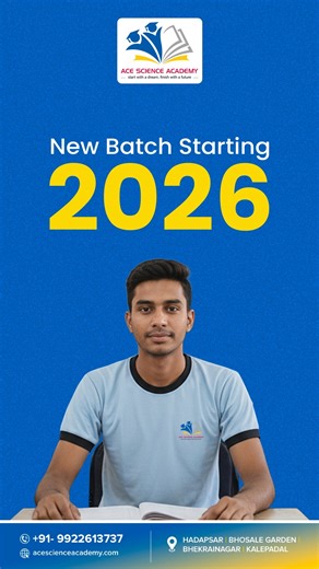ACE Science Academy Pune on Instagram: "Attention Class 12th JEE Aspirants! The countdown to 2026 has officially begun. At Ace Science Academy, we don’t just teach; we mentor you to conquer. With batches limited to only 30 students, you get the personalized focus you need to turn complex equations into rank-building strengths. 🧠 Learn directly from IIT Academicians. 📈 Rank-oriented preparation. 📍 Visit us at Hadapsar | Bhekrainagar | Kalepadal. #JEE2026 #NEET2026 #MHTCET2026 #IITDreams #Engin