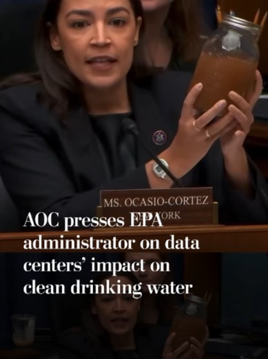 Rep. Alexandria Ocasio-Cortez (D-New York) questioned EPA Assistant Administrator for Water Jessica Kramer on data centers' effects on clean drinking water. Public opposition to data centers is hardening as overwhelming majorities of Americans now oppose construction of the facilities in their communities, according to a Gallup survey. Read more from The Washington Post at the link in our bio. #datacenter #politics #energy #news