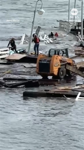 3.5M views · 38K reactions | SEE IT: Part of the Santa Cruz Wharf collapsed Monday after being battered by waves amid a High Surf Warning along the California coast. Video shows at least one person rescued by Jet Ski. Officials said three people fell into the water, but that they were all rescued. Read more: https://abcnews.link/wY8S1a0 | ABC News | Facebook