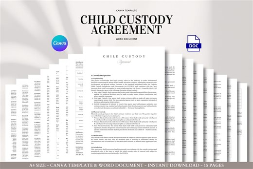 Child Custody Agreement Contract Template for Parents, Guardians, and Family Law Use | Editable in Word & Canva - Etsy Australia