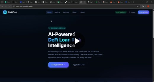 Excited to share ChainTrust – an AI-powered DeFi Credit Intelligence Platform that analyzes wallet transaction history, generates ML-based risk scores, and delivers explainable loan decisions in real… | Ketan Patil