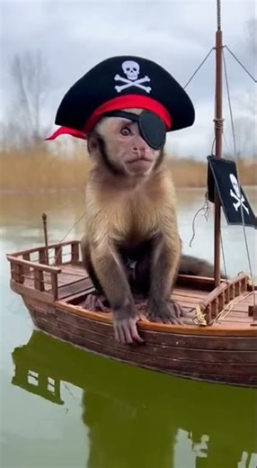 Funny Monkey is now a pirate #funnymonkey #monkeyprank #monkeyfunny
