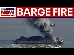 Scrap metal barge fire in Delaware River