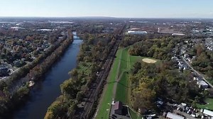 Levees and flood gates used to protect the town of Bound Brook