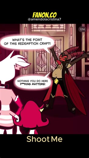 Shoot me by amendolacristina7 💛 Full comic dub on Fanon.co #hazbin #charliemorningstar #hazbinhotel #angeldust #adam