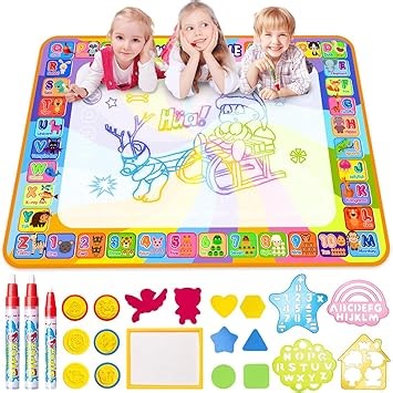 Aqua Magic Doodle Matte- Wasser Doodle Matte 100*70cm Kinder, Große Magic Malmatte mit Wasser buch , 4 Magic Stifte, 8 Stempelset Spielzeug ab 2 3 4 5 Jahr Mädchen Junge Geschenk