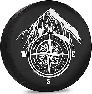 RV Spare Tire Cover Compass Guide Mountain Weatherproof Dust-Proof Universal for Trailer SUV Van Camp Travel Trailer 12" 13" 14" 15" 16" 17 Inch