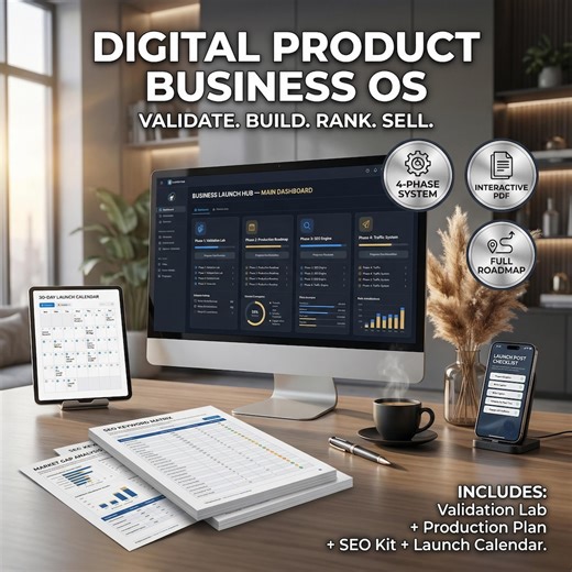 Digital Product Launch OS: Idea Validation, Production Roadmap, SEO Strategy & Marketing Plan - Business Framework - Etsy