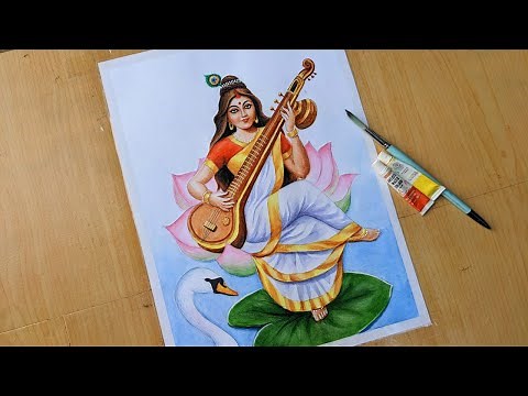How to paint Saraswati Mata || Watercolour Painting || Saraswati Puja special painting