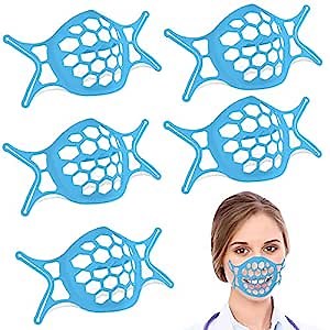 [Upgraded] Mask Inserts for Breathing Room, TOOVREN Silicone Mask Face Support Frame, Plastic Mask Guards for Under Mask, Comfortable Mask Brackets for Cloth Mask, Mask Cage for Men Women 5PCS Blue