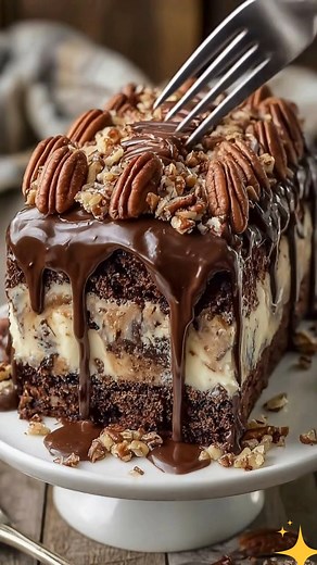 🍫🍰 Chocolate Pecan Fudge Loaf Cake 🍰🍫 🧁 Ingredients For the cake: 1 1/2 cups all-purpose flour 1 cup granulated sugar 1/2 cup unsweetened cocoa powder 1 teaspoon baking powder 1/2 teaspoon baking soda 1/2 teaspoon salt 1 cup buttermilk 1/2 cup vegetable oil 2 large eggs 1 teaspoon vanilla extract 1 cup chopped pecans 1/2 cup chocolate chips For the topping: 1/2 cup butter, melted 1 cup brown sugar 1/2 cup heavy cream 1 cup chopped pecans 1/2 cup melted chocolate chips 👩‍🍳 Directions 1️⃣ P