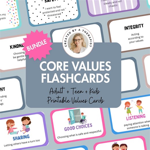 Core Values Flashcards Bundle Printable | SAVE 25% | Adult Teen Kids Values Cards | Therapy & Counseling Tool | SEL + Self-reflection - Etsy Australia