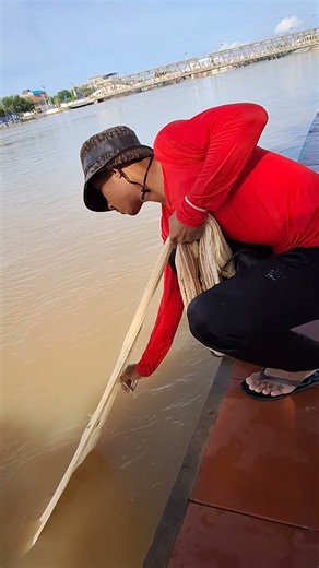 A cast net fishing traditional trap in the village #shorts