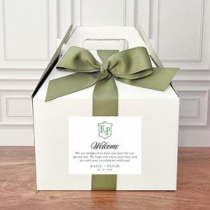 ASSEMBLED Wedding Crest and Letter Welcome Boxes - Hotel Welcome Boxes for Wedding Gable Boxes, Ribbon & Labels -- We Assemble! - Etsy
