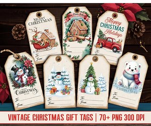 Vintage Christmas Gift Tags Digital Download, 70  Retro Holiday Bundle, Printable Santa Snowman Deer Gift Labels - Etsy