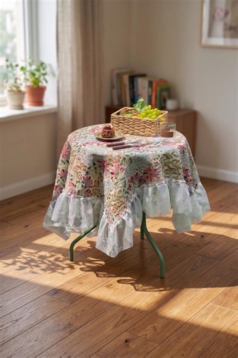 Floral Cottagecore Tablecloth, Vintage Round Table Cover, Romantic Farmhouse Table Decor With Ruffle Edge - Etsy