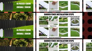 Plastic Garden Picket Fence,Garden Edging Decorative Border,Decorative Garden Fence,Lightweight Outdoor Path Fence Panels,10 Pieces,White Sun