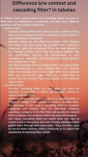 Difference b/w context and cascading filter? in Tableau