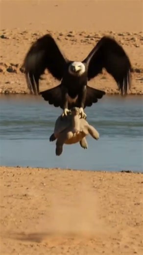 Eagle Snatches Turtle Near Desert River 🦅