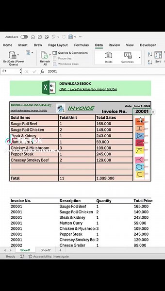 Membuat Invoice di excel!! Selain sebagai dokumen yang mencatat detail transaksi antara buyer dan supplier, invoice juga memudahkan proses pelaporan pajak, yang mana kamu memiliki bukti konkret payment untuk setiap transaksi. Mau bahas apa lagi nih? comment di bawah yaaa!!! LIKE dan FOLLOW @excelhackmastery untuk excel hack lainnya. #excel #excelformula #exceltricks #exceltips #spreadsheets #corporate #accounting #finance #workhacks #tutorials