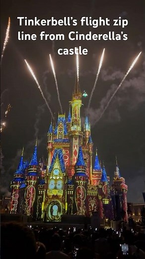 Tinkerbell’s flight zip line from Cinderella’s castle at the Disney Magic Kingdom fireworks show