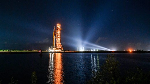 NASA's mega moon rocket back on launch pad after another month-long stay in the VAB