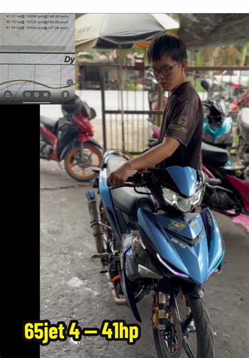 TUNER BY HO HONG MOTOR NONGSPEED⚡️ Y15zr spec 65mm jet 4 sudah siap last Dyno Tuning Paling tinggi boleh dpt HP 41 🤣 Owner@Ⓜ️🅰️N ⚡️Peed 🚀 pun sudah try on the road BEST X BEST mok tanya owner motor hahahaha sebab bukan Anong bawa motor ni😂 #fyp #nongspeed💥 #kedaimotor #dyno #foryoupage