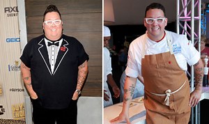 Graham Elliot shows off weight loss in printed blue shirt