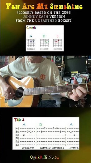 You Are My Sunshine (Johnny Cash) on acoustic guitar with on-screen tabs and chords :-)