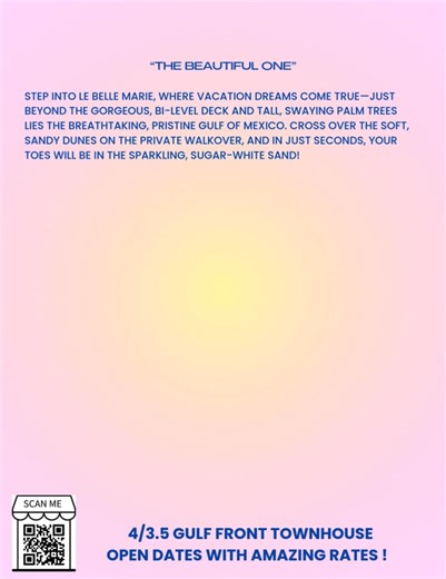 Step into paradise at Le Belle Marie in Navarre Beach 🌴 Just steps from sugar-white sand & stunning Gulf views. Luxe interiors, gourmet kitchen, private balconies, & beach access—perfect for your dream getaway! #NavarreBeach #BeachLiving #VacationVibes #GulfCoastEscape | Beach Rentals At Navarre