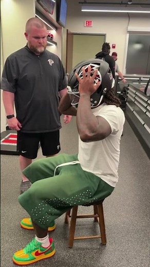 Harold Perkins Jr. is all smiles for the first try-on of his new Atlanta Falcons helmet 🔥 #nfl