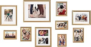 Kate and Laurel Adlynn Photo Frame Set, Set of 10, Varying Sizes, Gold, Traditional Glam Frame Collection for Wall