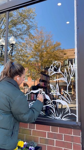 66K views · 1.8K reactions | Absolutely loved painting these elegant and whimsical line design windows for @boundandvine in downtown Fay. Check out their page for their grand opening details happening this Saturday!  #windowpainting #fayettevillenc #windowart #windowartist #satisfying #windowpainter | Lacey Crime Art | Facebook