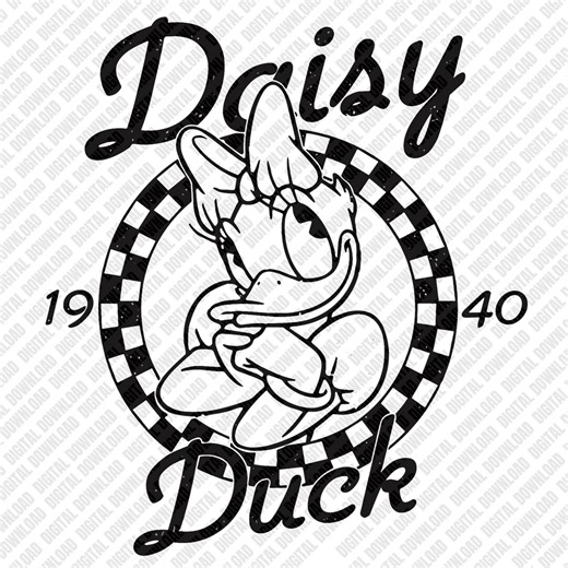 Retro Daisy Duck Est 1940 Classic Character Illustration, Vintage Black and White Checker Frame Disney Family Vacation Graphic - Etsy